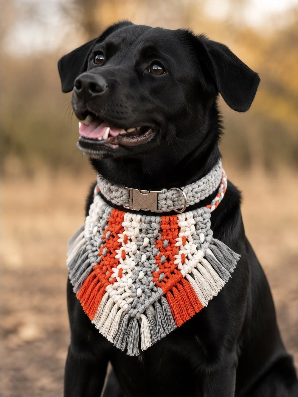 Gray & Orange Macramé Dog Bandana